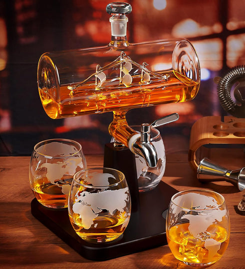 Whiskey Decanter Globe Set with Ball & Glasses